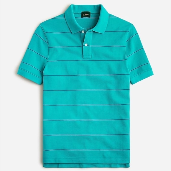J crew Piqué polo shirt in stripe Turquoise Blue Wave Stripes - Picture 4 of 6